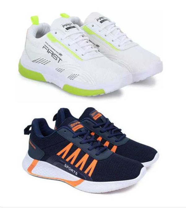 Sports Shoes For Men (White & Blue, 9) (Pack of 2)