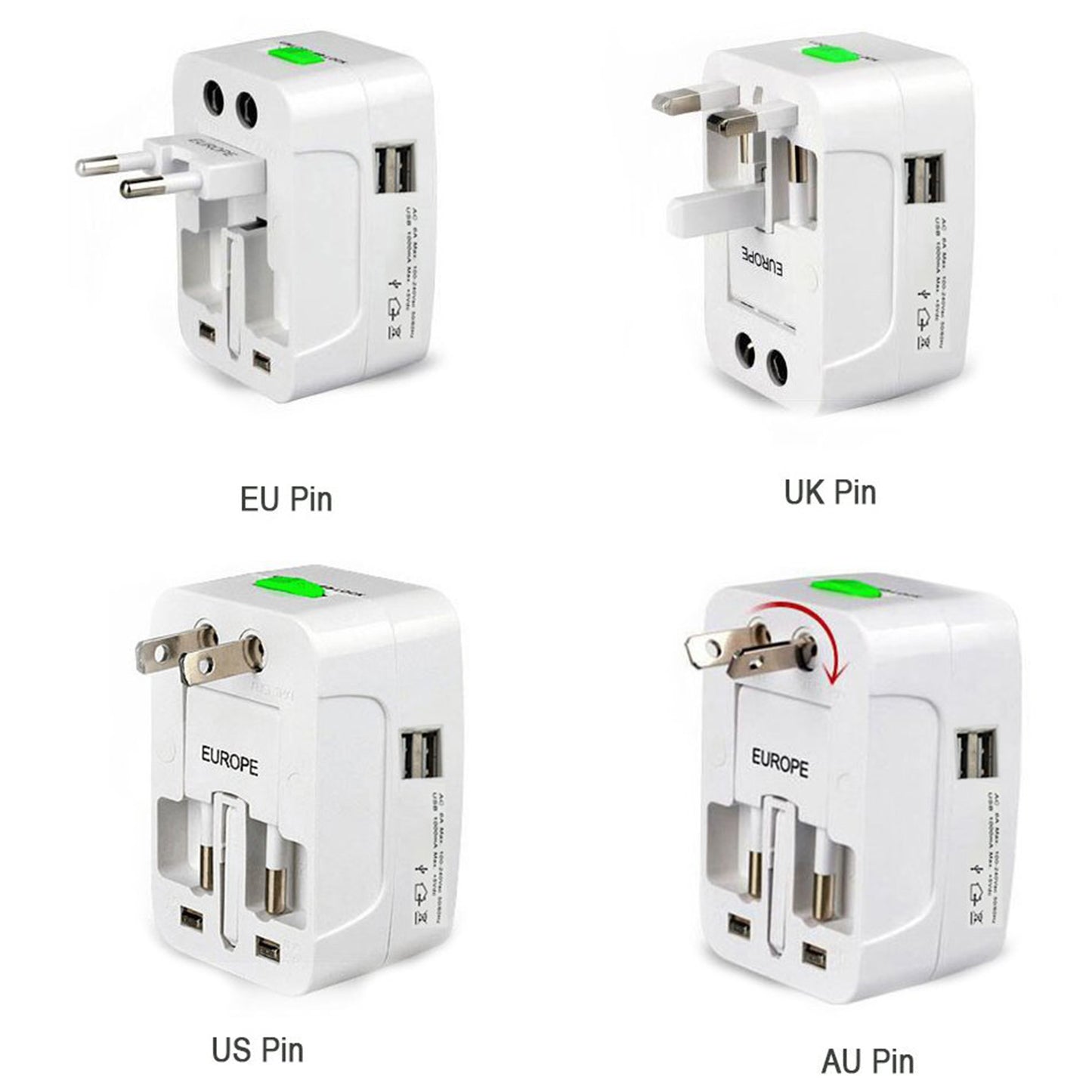 12671 All-in-one Universal Worldwide Travelling Ac Adaptor Plug (Au Uk Us Eu) International Power Charger Electric Usb Power Plug Socket Adapter Converter (1 Pc)