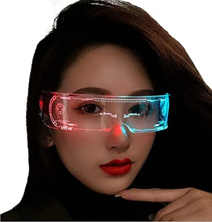 Led Glasses 7 Colors & 5 Modes, Rectangular, Retro, Multicolour (7 colors), Luminous Glasses for Halloween Cosplay Party Bar