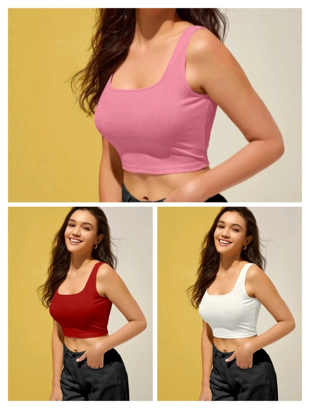 Cotton Blend Solid Top for Women (Multicolor, S) (Pack of 3)